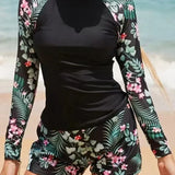 Printed Long Sleeve Surf Two Piece Set