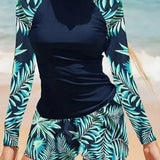 Printed Long Sleeve Surf Two Piece Set