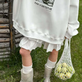 Printed White Loose Casual Crew Neck Pullover Sweatshirt