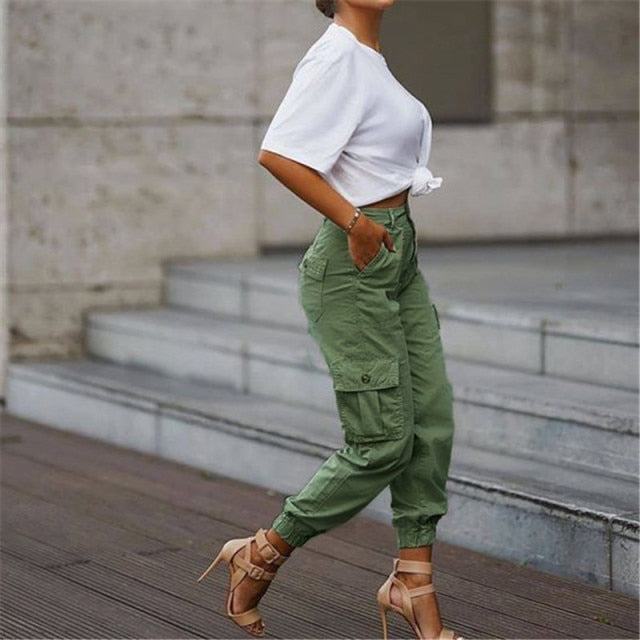 Summer High Waist Casual Cargo Stacked Pants