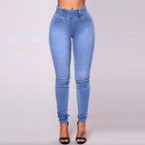 Women`s High Waist Basic Casual Fashion Stretch Skinny Denim Jean Trousers For Women Plain Elastic Waist Tight pencil pants