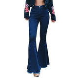 Women's Casual Fashion High Waist Slim And Skinny Big Flare Denim Pants Fashion Street Women's Solid Color Denim Trousers