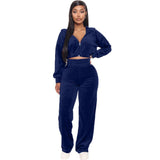 Velvet Tracksuit 2 Two Piece Set Women Zipper Hoodie Sweatshirt Wide Leg Pant
