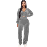 Velvet Tracksuit 2 Two Piece Set Women Zipper Hoodie Sweatshirt Wide Leg Pant