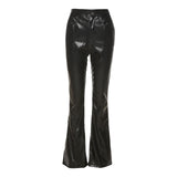 Women Flare Pants Black Latex Faux Leather High Waist Stretchy Long Trousers Disco Boho Lady Skinny PU Bell Bottom Pants Custom