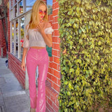 Women Flare Pants Black Latex Faux Leather High Waist Stretchy Long Trousers Disco Boho Lady Skinny PU Bell Bottom Pants Custom