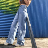 Pants For Women Fashion Jeans Woman High Waist Pocket Solid Casual Loose Wide Leg Pants Jeans
