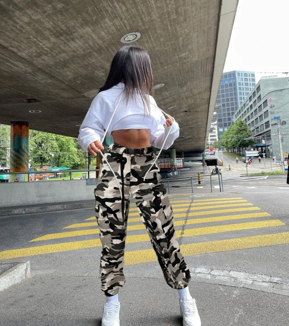 Hight Waist Trousers Camo Cargo Pants Women Sweatpants Casual Sportwear
