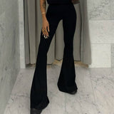 Fashion Women Slimming Pants Elastic High Waist Bell Bottoms Clothing Female Casual Flared Long Trousers