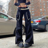 Cargo Pants Women Dark Academic Techwear Cross Tie Up Low Waist Punk Style Wide Leg Pants