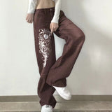 Women Y2K Print Autumn Low Waist Long Trousers Casual Denim Pants