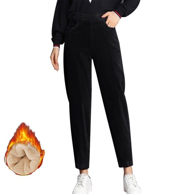 Women Winter Thick Lambskin Cashmere Pants Warm Female Casual Cotton Pants Loose Harlan Long Trousers Plus Size S-3XL