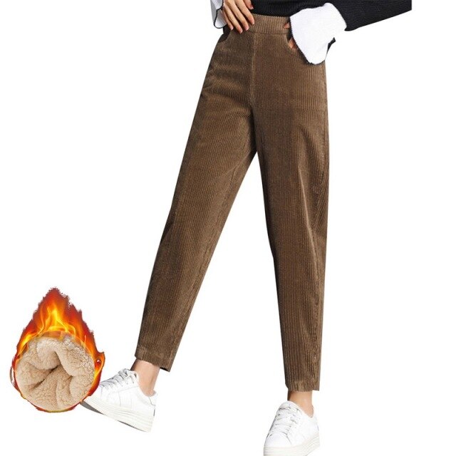 Women Winter Thick Lambskin Cashmere Pants Warm Female Casual Cotton Pants Loose Harlan Long Trousers Plus Size S-3XL