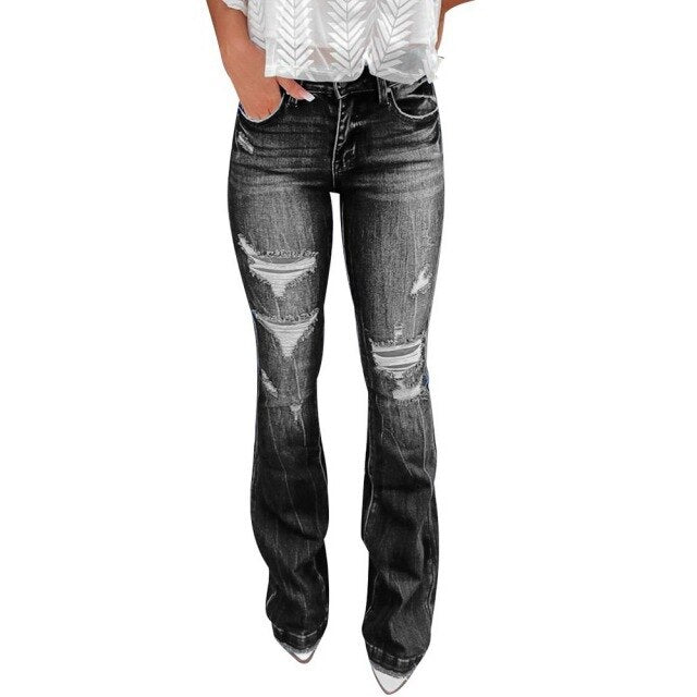 Flare Jeans Pants Women Vintage Denim Ladies Jeans Women High Waist Fashion Stretch Pocket Trousers Wide Leg Jeans Plus Size