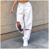 High Waist Women's Jeans Retro Women Wide Leg Pants Trousers Streetwear Holes Ripped Y2K Jean Teen Girls Straight Denim Jeans