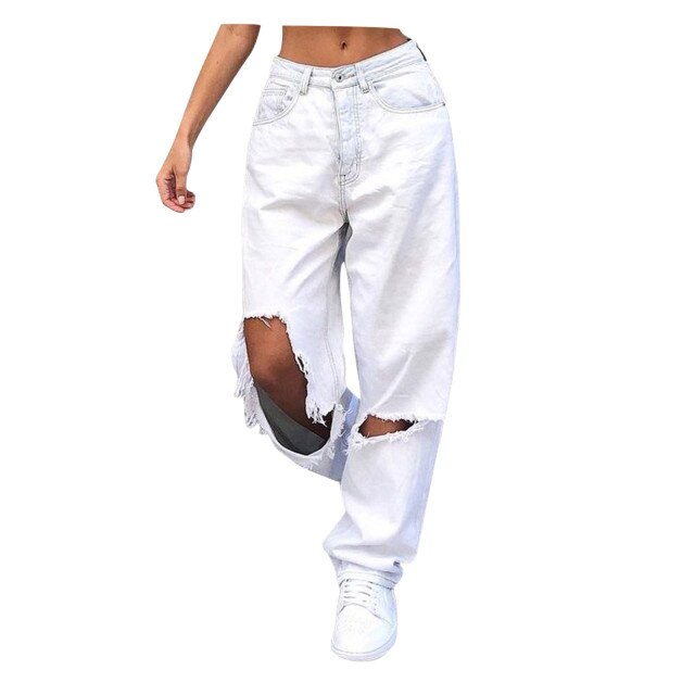High Waist Women's Jeans Retro Women Wide Leg Pants Trousers Streetwear Holes Ripped Y2K Jean Teen Girls Straight Denim Jeans