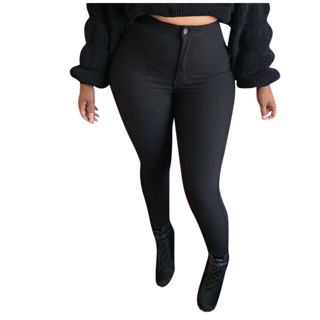 Women Multicolor Solid Elastic Legging Trousers Jeans Casual Pants Vintage Streetwear Spring Blue Aesthetic Jeans