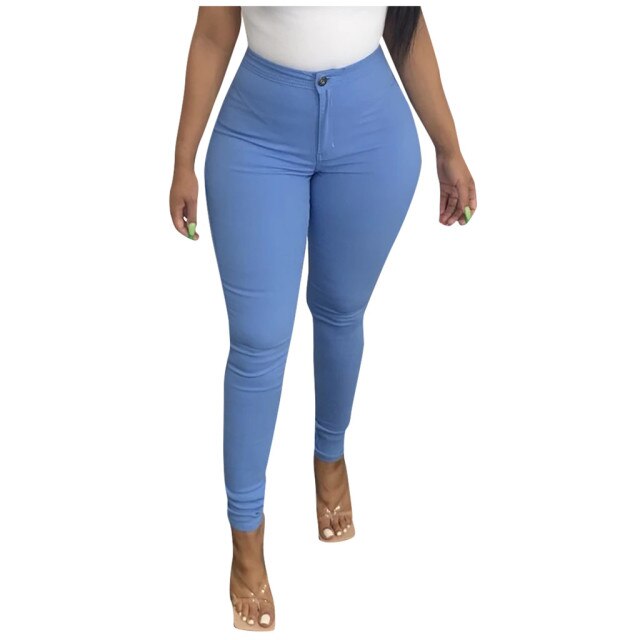 Women Multicolor Solid Elastic Legging Trousers Jeans Casual Pants Vintage Streetwear Spring Blue Aesthetic Jeans
