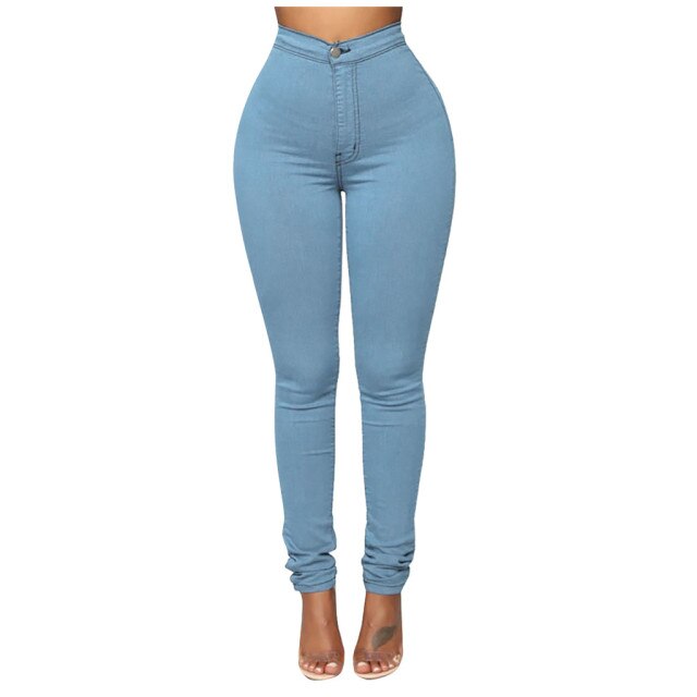 Women Multicolor Solid Elastic Legging Trousers Jeans Casual Pants Vintage Streetwear Spring Blue Aesthetic Jeans