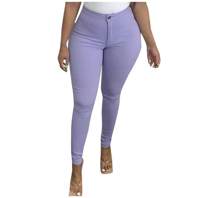 Women Multicolor Solid Elastic Legging Trousers Jeans Casual Pants Vintage Streetwear Spring Blue Aesthetic Jeans