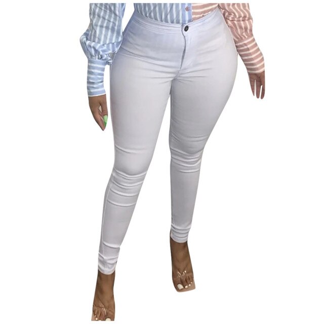 Women Multicolor Solid Elastic Legging Trousers Jeans Casual Pants Vintage Streetwear Spring Blue Aesthetic Jeans