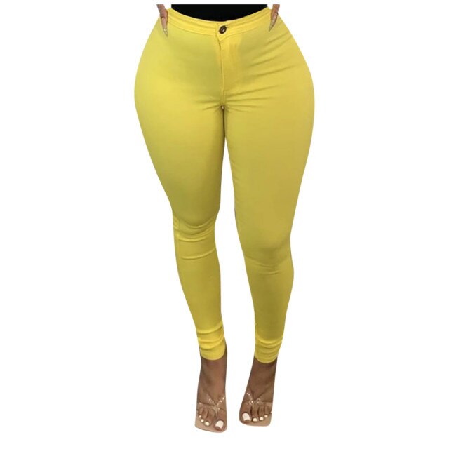 Women Multicolor Solid Elastic Legging Trousers Jeans Casual Pants Vintage Streetwear Spring Blue Aesthetic Jeans