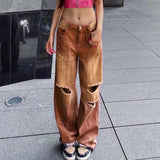 90s Vintage Streetwear Women Brown Jeans