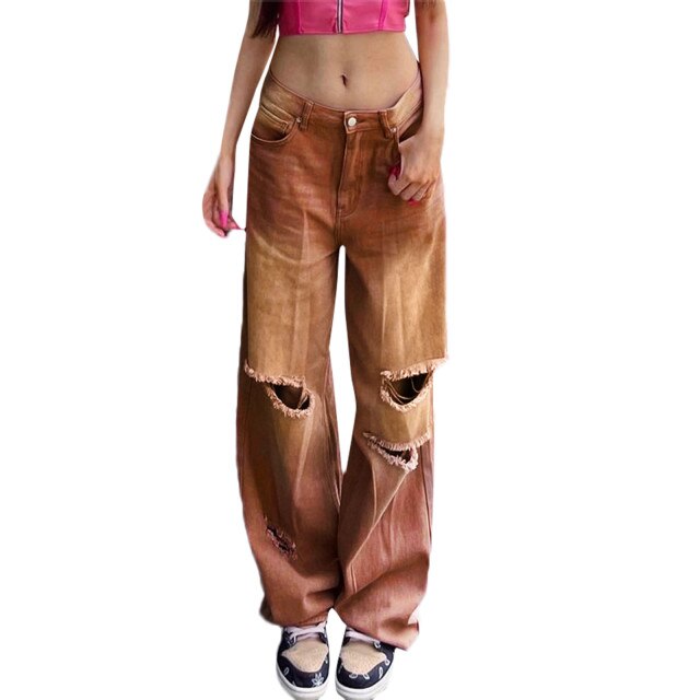 90s Vintage Streetwear Women Brown Jeans