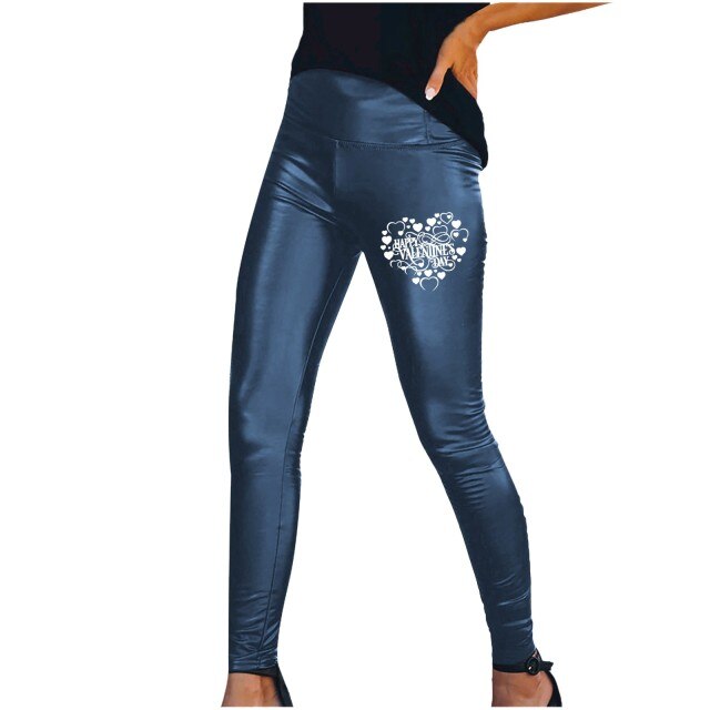 Women Hot Sexy Black Green Wine Navy Beige Leather Leggings Slim Shiny Pants S-3XL female Valentine's Day