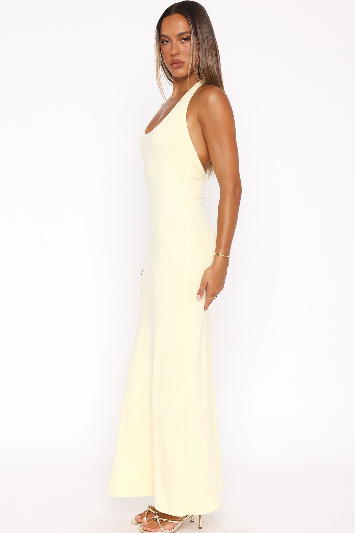 Took A Chance Halter Maxi Dress Lemon