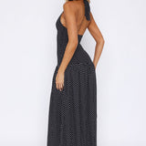 Sweet Temptation Halter Maxi Dress Black/ White Polka Dot