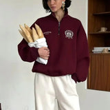 Relaxed Fleece-Lined Half-Zip Stand Collar Convertible Sweatshirt