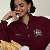 Relaxed Fleece-Lined Half-Zip Stand Collar Convertible Sweatshirt