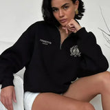 Relaxed Fleece-Lined Half-Zip Stand Collar Convertible Sweatshirt