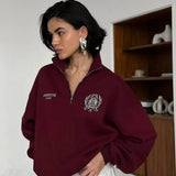 Relaxed Fleece-Lined Half-Zip Stand Collar Convertible Sweatshirt