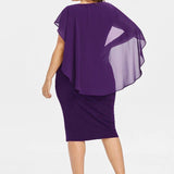 Clearance Rhinestone Ruched Embellished Capelet Dress O-Neck Sleeveless