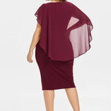 Clearance Rhinestone Ruched Embellished Capelet Dress O-Neck Sleeveless