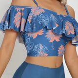 Ruffle Strap Floral Print Backless Two Piece Set