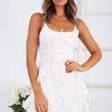 Ruffled Printing Women Sling Mini Dress V Neck  Irregular Party Dress