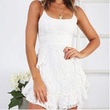 Ruffled Printing Women Sling Mini Dress V Neck  Irregular Party Dress