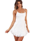 Ruffled Printing Women Sling Mini Dress V Neck  Irregular Party Dress