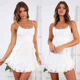 Ruffled Printing Women Sling Mini Dress V Neck  Irregular Party Dress