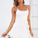 Ruffled Printing Women Sling Mini Dress V Neck  Irregular Party Dress