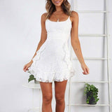 Ruffled Printing Women Sling Mini Dress V Neck  Irregular Party Dress