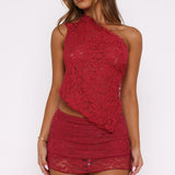 It's A Love Story Lace Mini Skort Berry