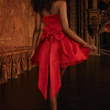 Red Satin Detachable Bow Mini Dress