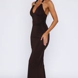 Waste A Moment Halter Maxi Dress Chocolate