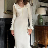 Sicily Ruffle Pearl Midi Knit Dress