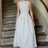 Sleeveless Polka Dot Casual Maxi Dress