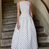 Sleeveless Polka Dot Casual Maxi Dress